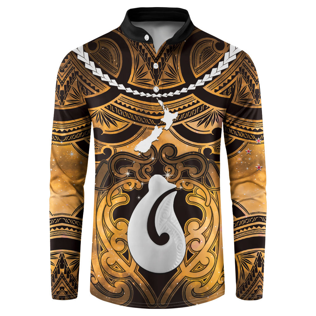 Personalised Maori Matariki Hei Matau Kowhai Button Sweatshirt Maori Kowhaiwhai Pattern Galaxy LT01 Yellow - Polynesian Pride