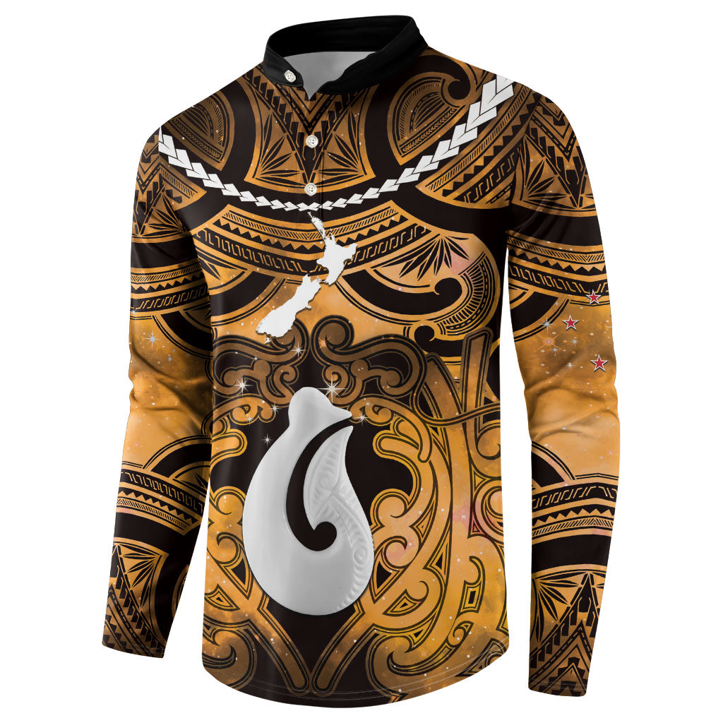 Personalised Maori Matariki Hei Matau Kowhai Button Sweatshirt Maori Kowhaiwhai Pattern Galaxy LT01 - Polynesian Pride