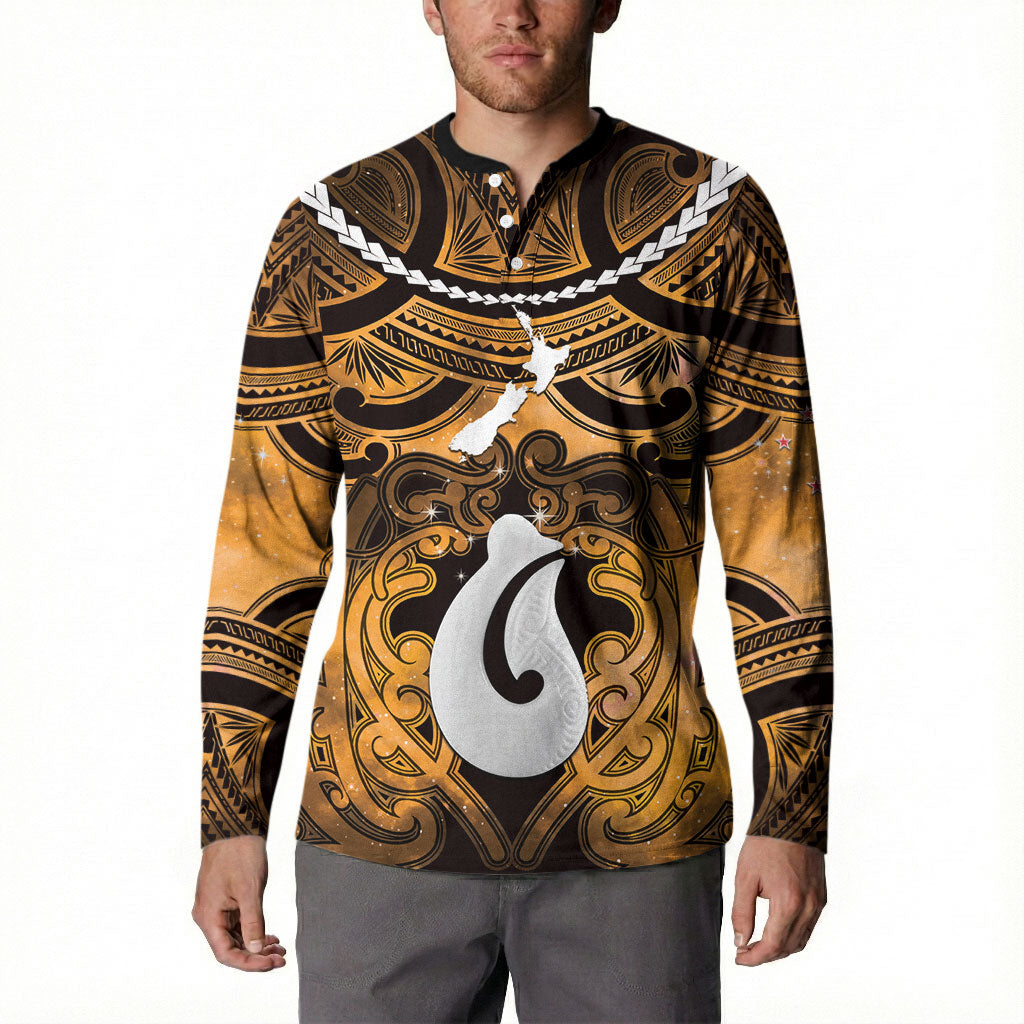 Personalised Maori Matariki Hei Matau Kowhai Button Sweatshirt Maori Kowhaiwhai Pattern Galaxy LT01 - Polynesian Pride