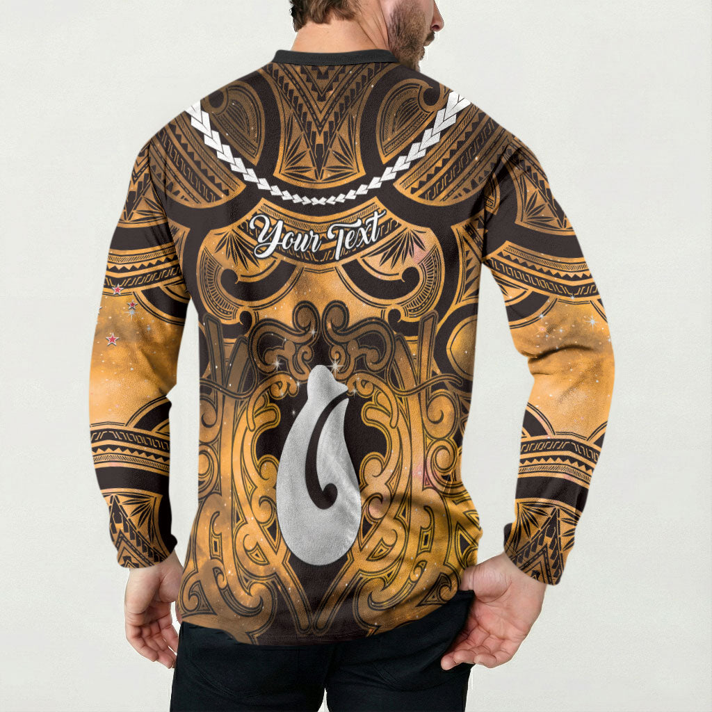 Personalised Maori Matariki Hei Matau Kowhai Button Sweatshirt Maori Kowhaiwhai Pattern Galaxy LT01 - Polynesian Pride