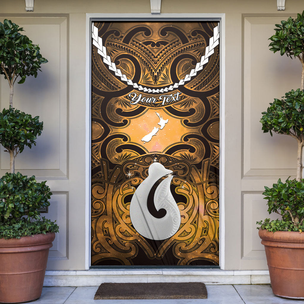 Personalised Maori Matariki Hei Matau Kowhai Door Cover Maori Kowhaiwhai Pattern Galaxy LT01 Yellow - Polynesian Pride