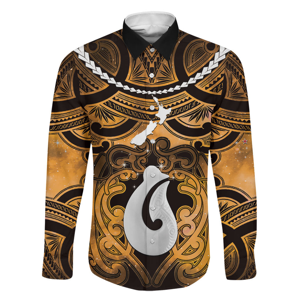 Personalised Maori Matariki Hei Matau Kowhai Family Matching Long Sleeve Bodycon Dress and Hawaiian Shirt Maori Kowhaiwhai Pattern Galaxy