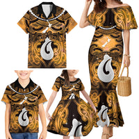 Personalised Maori Matariki Hei Matau Kowhai Family Matching Mermaid Dress and Hawaiian Shirt Maori Kowhaiwhai Pattern Galaxy