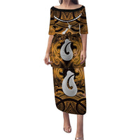 Personalised Maori Matariki Hei Matau Kowhai Family Matching Puletasi and Hawaiian Shirt Maori Kowhaiwhai Pattern Galaxy