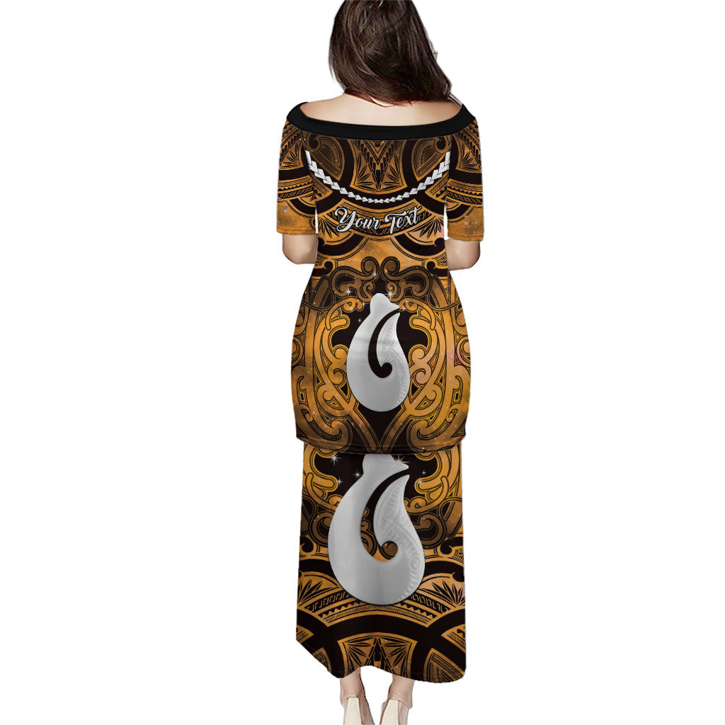 Personalised Maori Matariki Hei Matau Kowhai Family Matching Puletasi and Hawaiian Shirt Maori Kowhaiwhai Pattern Galaxy