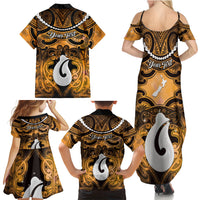 Personalised Maori Matariki Hei Matau Kowhai Family Matching Summer Maxi Dress and Hawaiian Shirt Maori Kowhaiwhai Pattern Galaxy