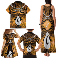 Personalised Maori Matariki Hei Matau Kowhai Family Matching Tank Maxi Dress and Hawaiian Shirt Maori Kowhaiwhai Pattern Galaxy