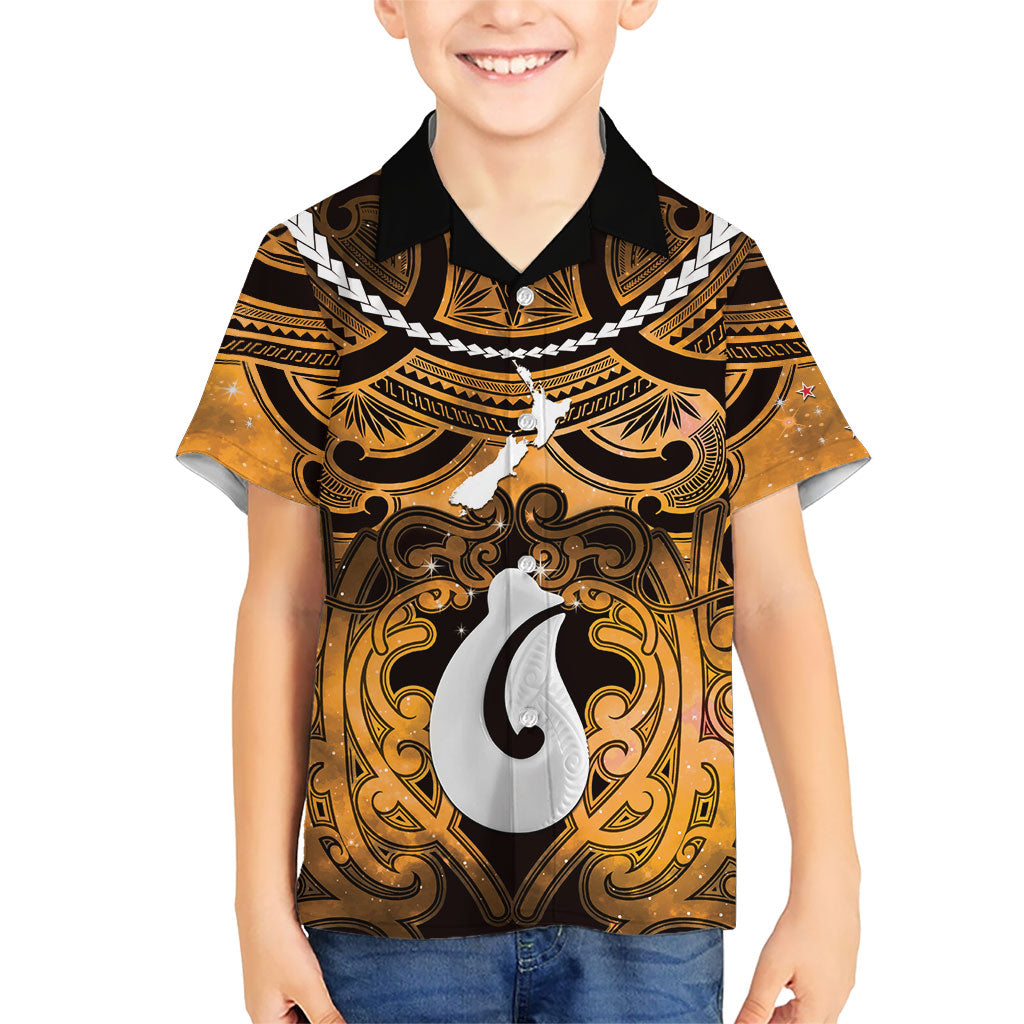 Personalised Maori Matariki Hei Matau Kowhai Family Matching Tank Maxi Dress and Hawaiian Shirt Maori Kowhaiwhai Pattern Galaxy