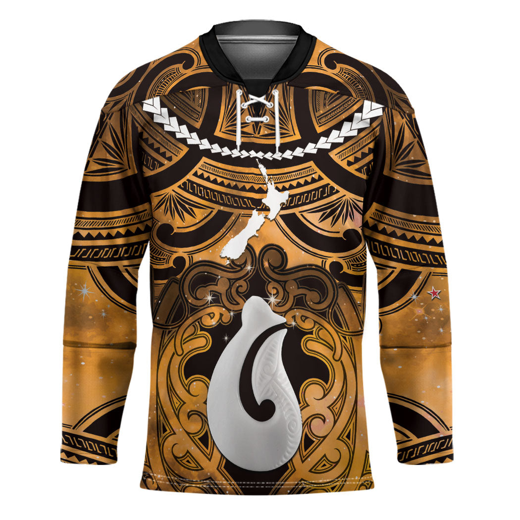 Personalised Maori Matariki Hei Matau Kowhai Hockey Jersey Maori Kowhaiwhai Pattern Galaxy LT01 Unisex Yellow - Polynesian Pride