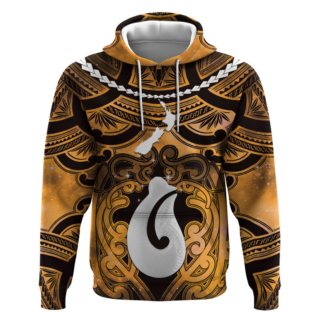 Personalised Maori Matariki Hei Matau Kowhai Hoodie Maori Kowhaiwhai Pattern Galaxy LT01 Pullover Hoodie Yellow - Polynesian Pride