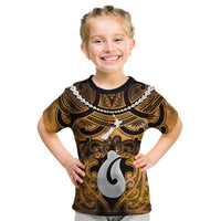 Personalised Maori Matariki Hei Matau Kowhai Kid T Shirt Maori Kowhaiwhai Pattern Galaxy LT01 Yellow - Polynesian Pride