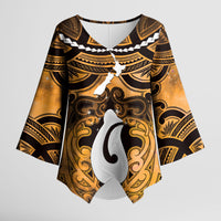 Personalised Maori Matariki Hei Matau Kowhai Kimono Sleeve Blouse Maori Kowhaiwhai Pattern Galaxy LT01 Female Yellow - Polynesian Pride