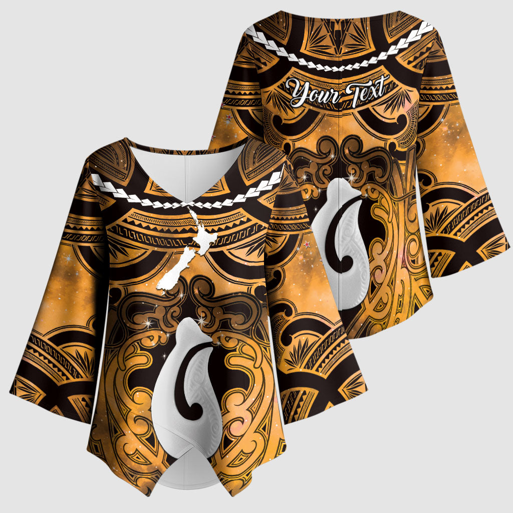 Personalised Maori Matariki Hei Matau Kowhai Kimono Sleeve Blouse Maori Kowhaiwhai Pattern Galaxy LT01 - Polynesian Pride