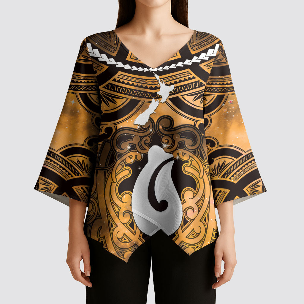 Personalised Maori Matariki Hei Matau Kowhai Kimono Sleeve Blouse Maori Kowhaiwhai Pattern Galaxy LT01 - Polynesian Pride