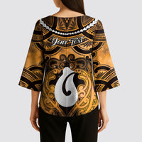 Personalised Maori Matariki Hei Matau Kowhai Kimono Sleeve Blouse Maori Kowhaiwhai Pattern Galaxy LT01 - Polynesian Pride