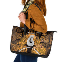 Maori Matariki Hei Matau Kowhai Leather Tote Bag Maori Kowhaiwhai Pattern Galaxy LT01 Yellow - Polynesian Pride