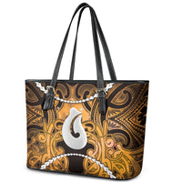 Maori Matariki Hei Matau Kowhai Leather Tote Bag Maori Kowhaiwhai Pattern Galaxy LT01 - Polynesian Pride