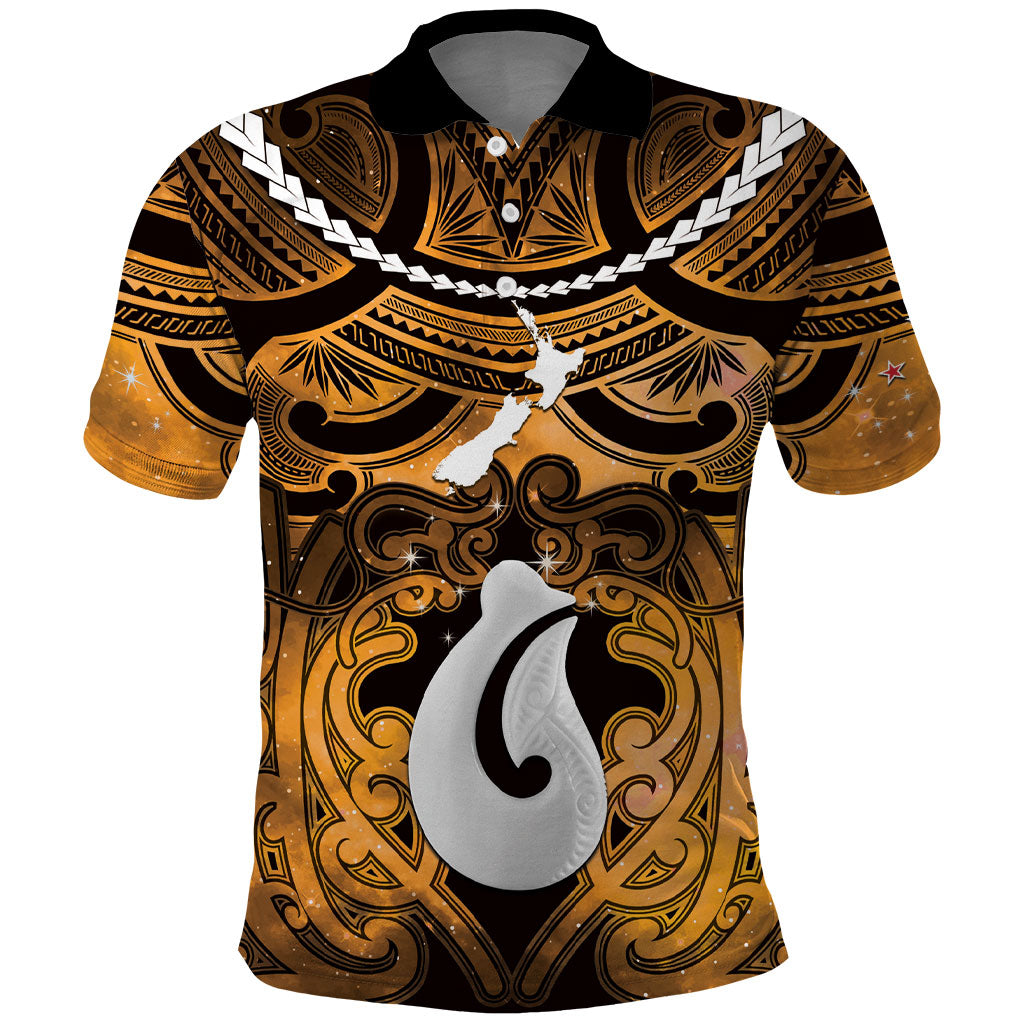 Personalised Maori Matariki Hei Matau Kowhai Polo Shirt Maori Kowhaiwhai Pattern Galaxy LT01 Yellow - Polynesian Pride
