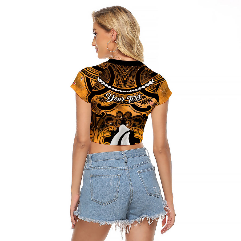 Personalised Maori Matariki Hei Matau Kowhai Raglan Cropped T Shirt Maori Kowhaiwhai Pattern Galaxy