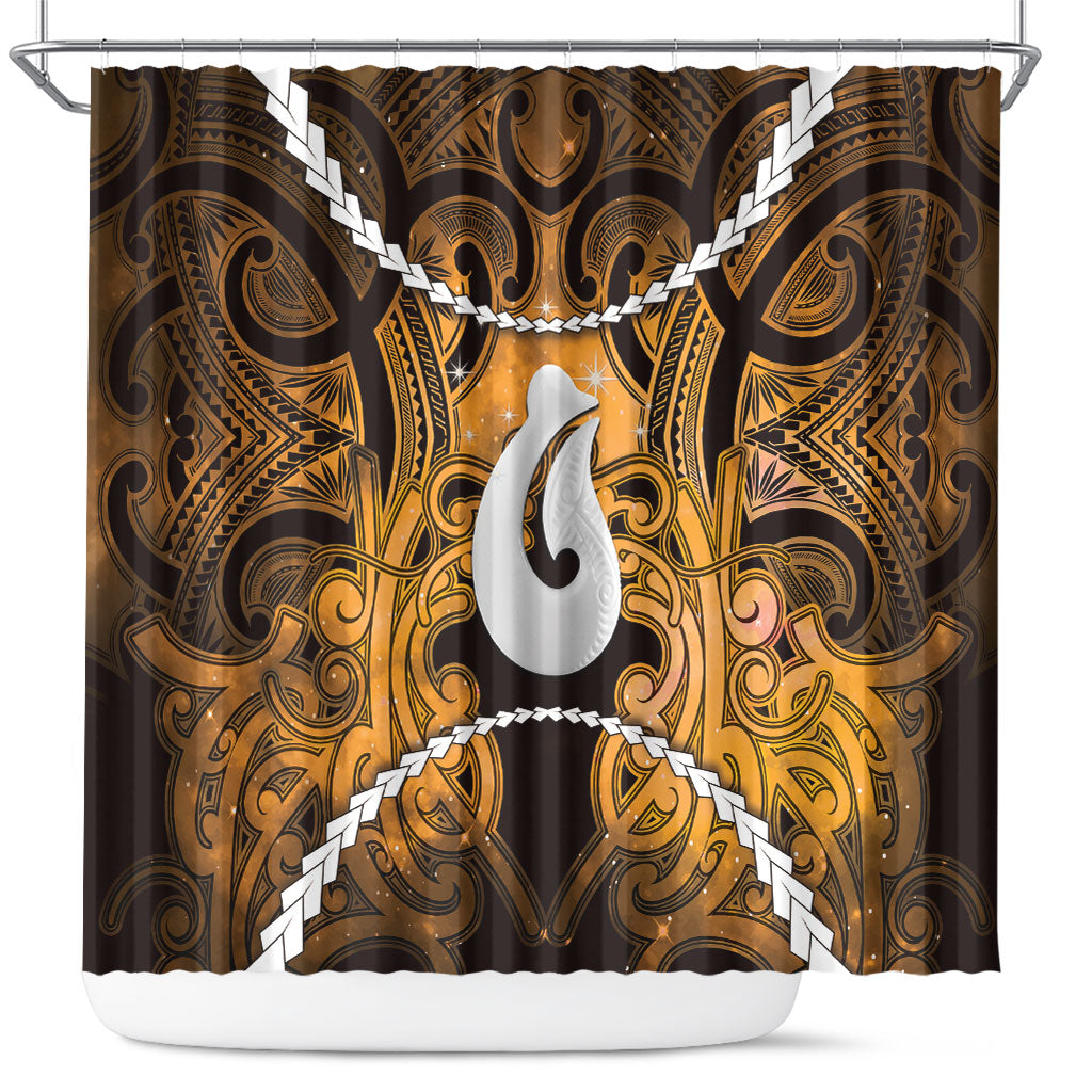 Maori Matariki Hei Matau Kowhai Shower Curtain Maori Kowhaiwhai Pattern Galaxy LT01 Yellow - Polynesian Pride