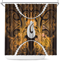 Maori Matariki Hei Matau Kowhai Shower Curtain Maori Kowhaiwhai Pattern Galaxy LT01 Yellow - Polynesian Pride
