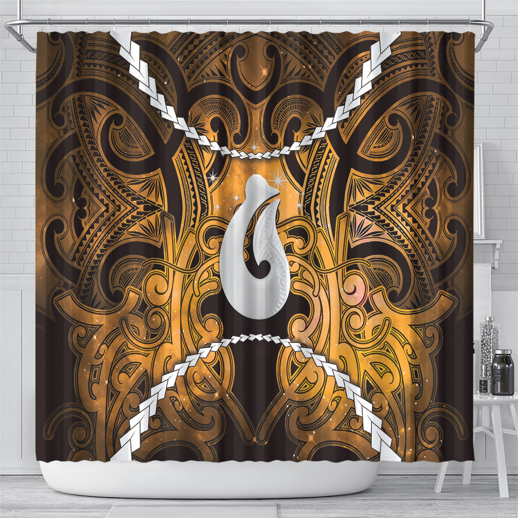 Maori Matariki Hei Matau Kowhai Shower Curtain Maori Kowhaiwhai Pattern Galaxy LT01 - Polynesian Pride