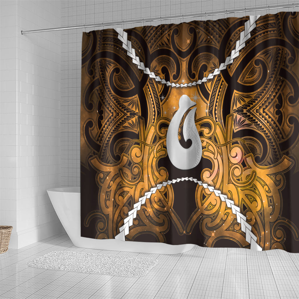 Maori Matariki Hei Matau Kowhai Shower Curtain Maori Kowhaiwhai Pattern Galaxy LT01 - Polynesian Pride