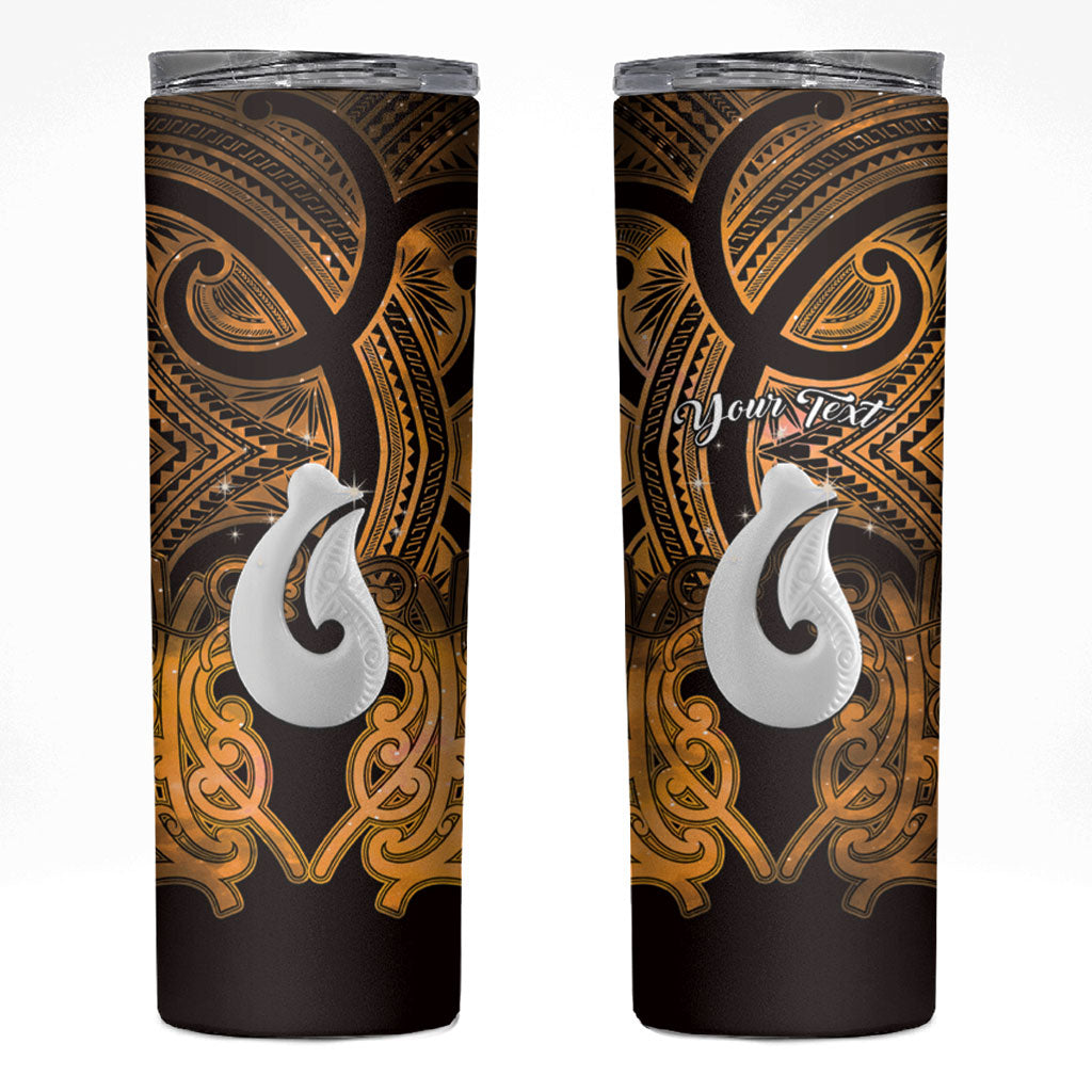 Personalised Maori Matariki Hei Matau Kowhai Skinny Tumbler Maori Kowhaiwhai Pattern Galaxy LT01 Yellow - Polynesian Pride