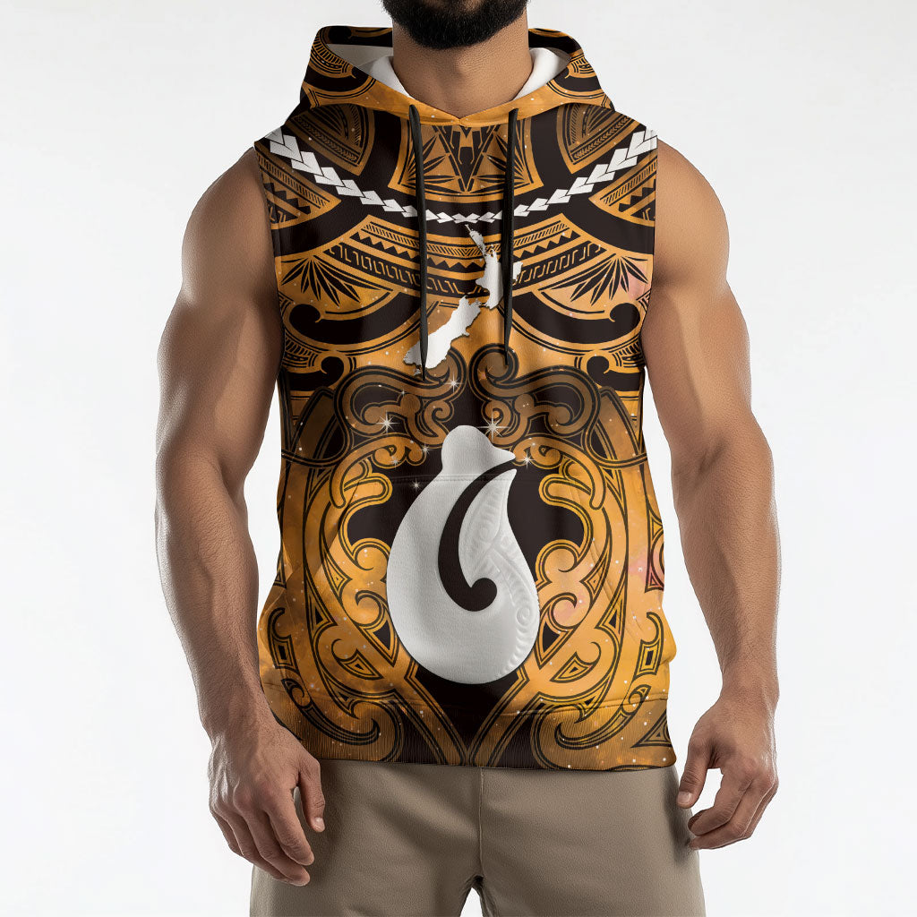 Personalised Maori Matariki Hei Matau Kowhai Sleeveless Hoodie Maori Kowhaiwhai Pattern Galaxy LT01 - Polynesian Pride