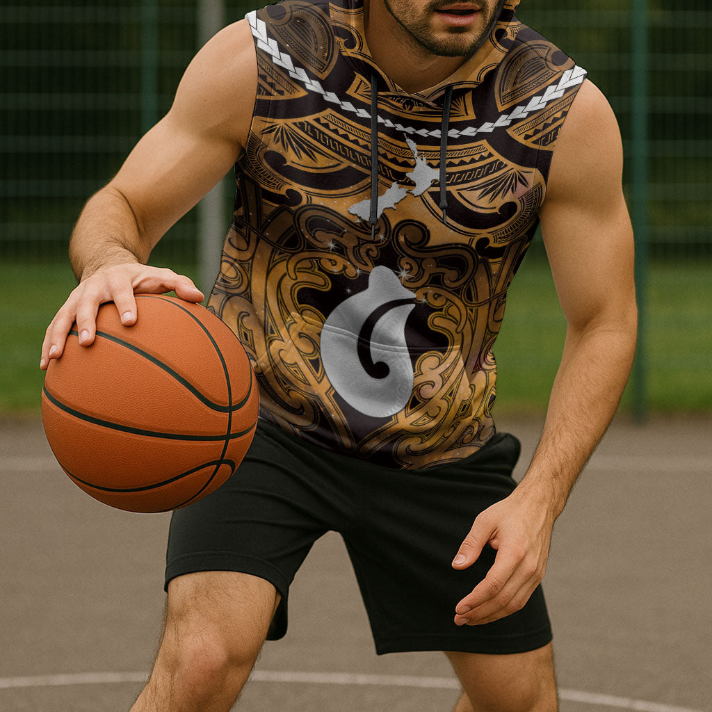 Personalised Maori Matariki Hei Matau Kowhai Sleeveless Hoodie Maori Kowhaiwhai Pattern Galaxy LT01 - Polynesian Pride