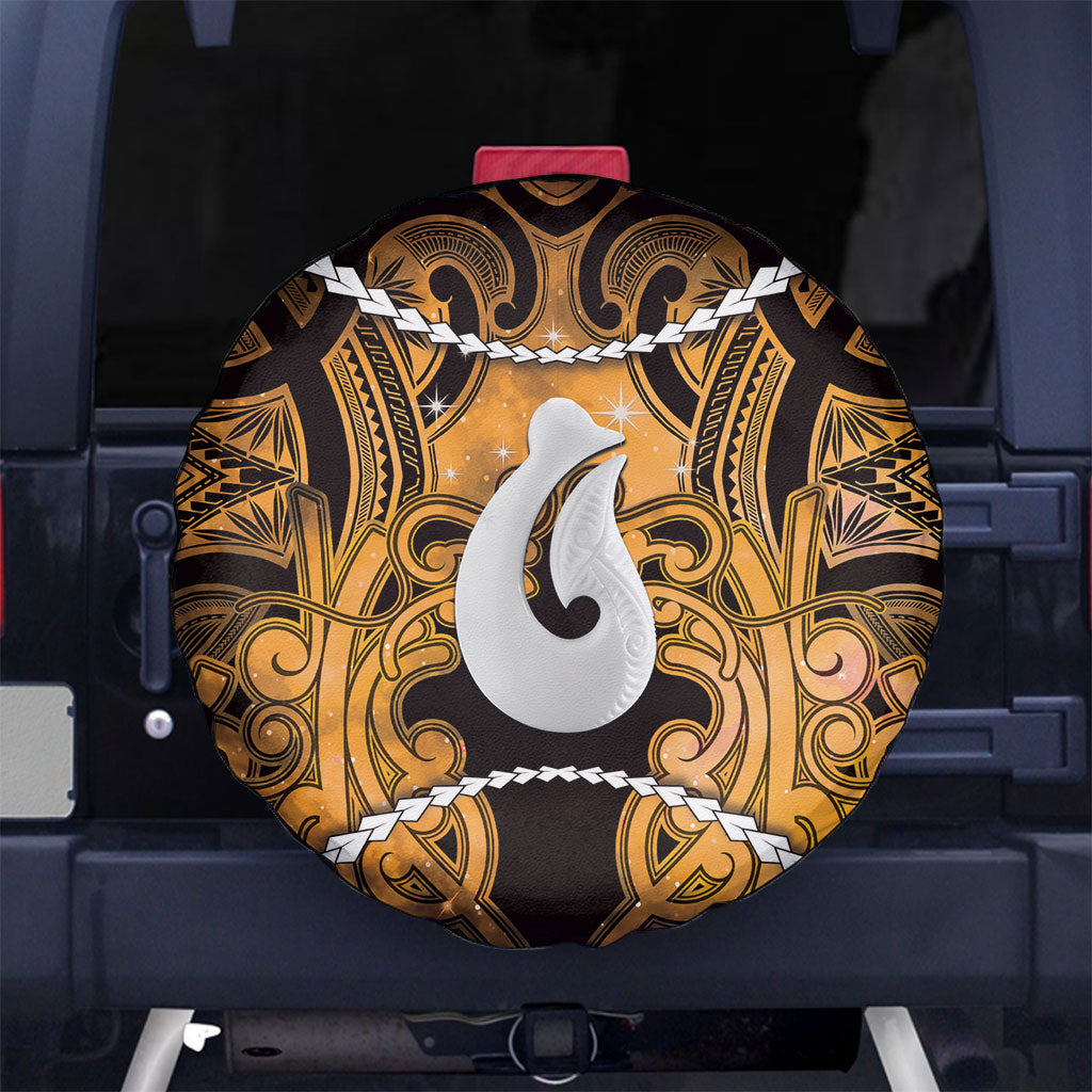 Maori Matariki Hei Matau Kowhai Spare Tire Cover Maori Kowhaiwhai Pattern Galaxy LT01 No hole Yellow - Polynesian Pride