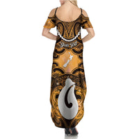 Personalised Maori Matariki Hei Matau Kowhai Summer Maxi Dress Maori Kowhaiwhai Pattern Galaxy LT01 - Polynesian Pride