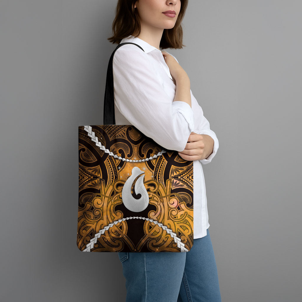 Maori Matariki Hei Matau Kowhai Tote Bag Maori Kowhaiwhai Pattern Galaxy LT01 - Polynesian Pride