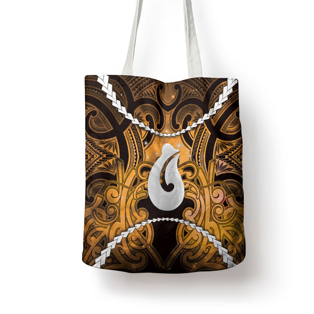 Maori Matariki Hei Matau Kowhai Tote Bag Maori Kowhaiwhai Pattern Galaxy LT01 - Polynesian Pride