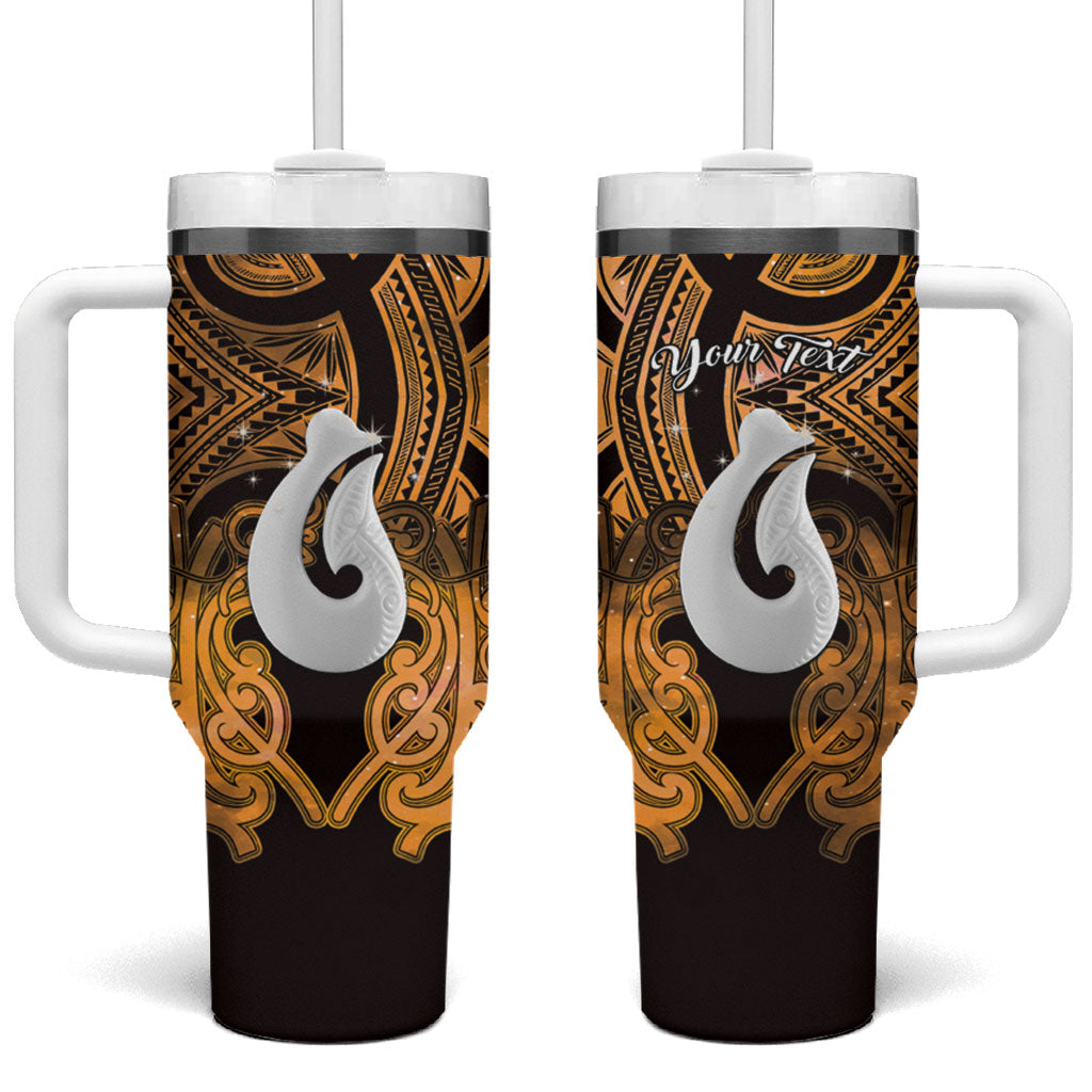 Personalised Maori Matariki Hei Matau Kowhai Tumbler With Handle Maori Kowhaiwhai Pattern Galaxy LT01 One Size: 40 oz Yellow - Polynesian Pride