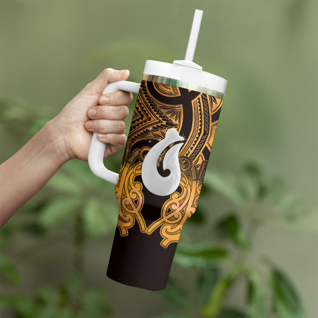 Personalised Maori Matariki Hei Matau Kowhai Tumbler With Handle Maori Kowhaiwhai Pattern Galaxy LT01 - Polynesian Pride
