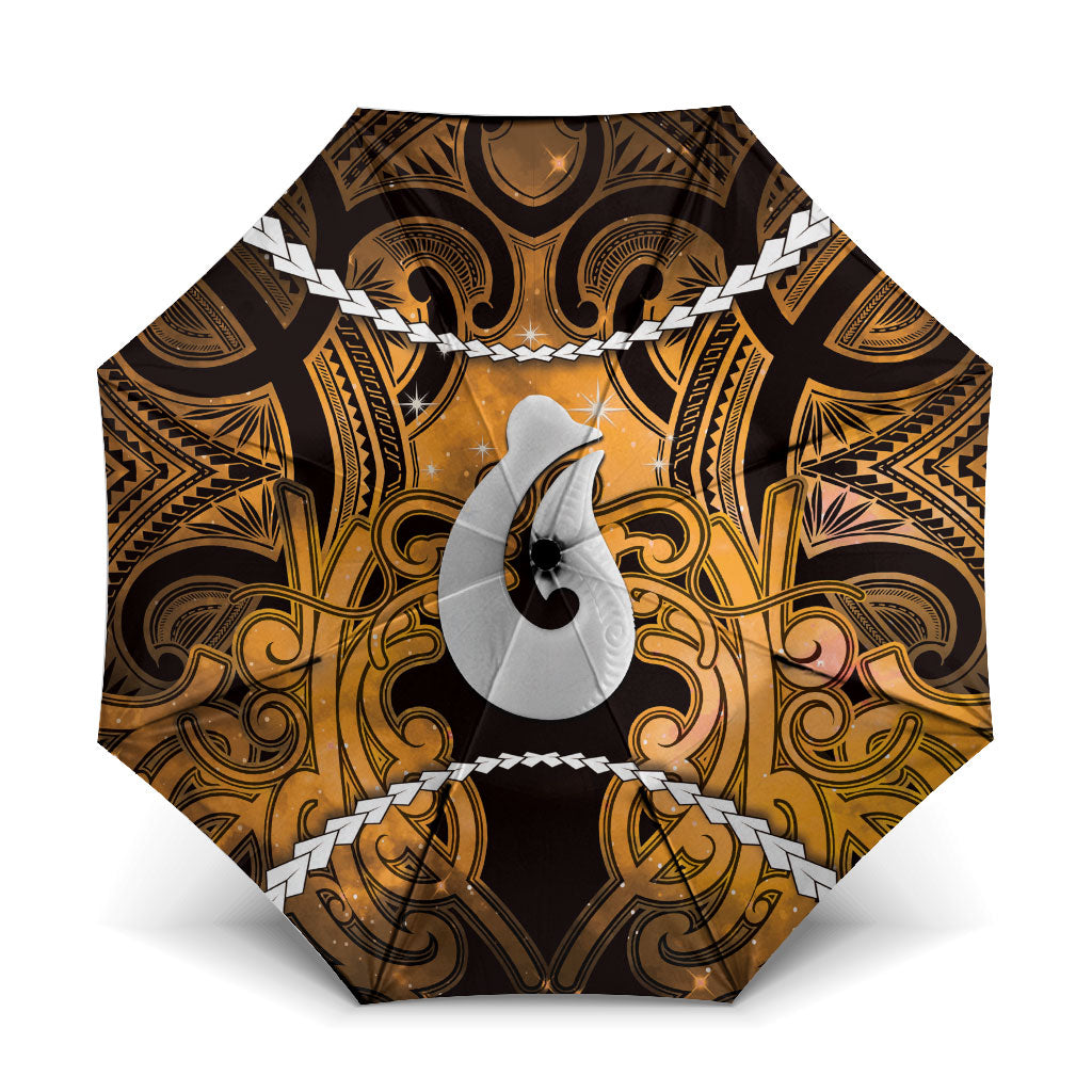 Maori Matariki Hei Matau Kowhai Umbrella Maori Kowhaiwhai Pattern Galaxy LT01 One Size Folded 11.42 inch Opened Diameter 37.4 inch Yellow - Polynesian Pride