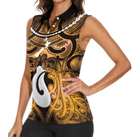 Personalised Maori Matariki Hei Matau Kowhai Women Sleeveless Polo Shirt Maori Kowhaiwhai Pattern Galaxy