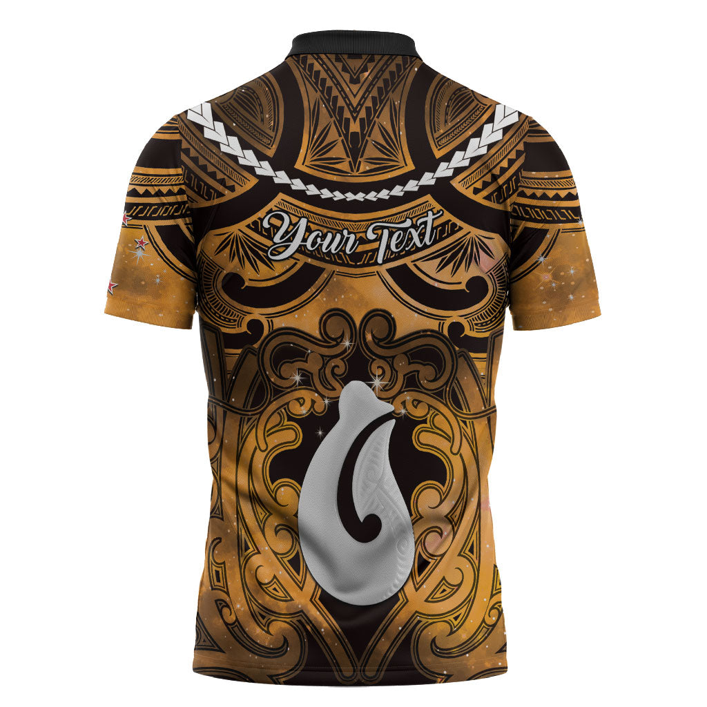 Personalised Maori Matariki Hei Matau Kowhai Zipper Polo Shirt Maori Kowhaiwhai Pattern Galaxy LT01 - Polynesian Pride