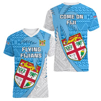 Fiji Rugby Women V Neck T Shirt Come On Fijian Tapa Pattern LT01 - Polynesian Pride
