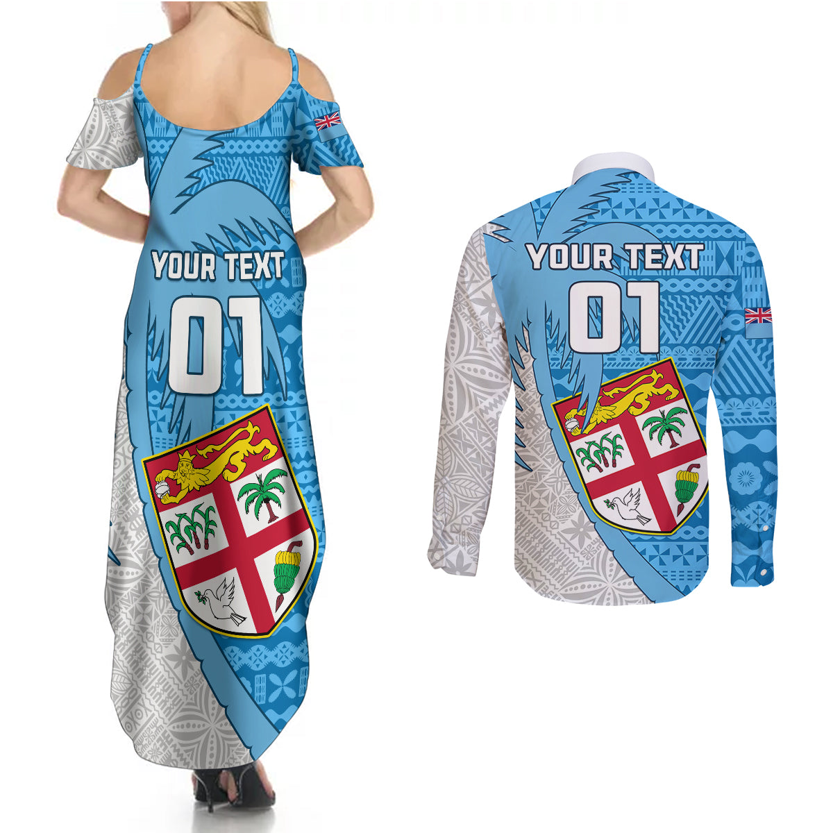 Custom Fiji Rugby Couples Matching Summer Maxi Dress and Long Sleeve Button Shirts Come On Fijian Tapa Pattern LT01 - Polynesian Pride