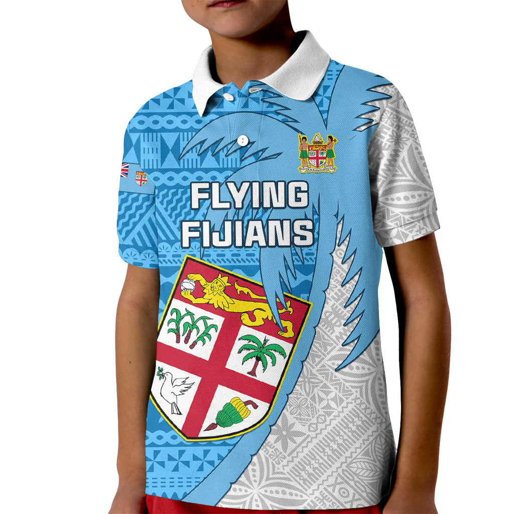 Custom Fiji Rugby Kid Polo Shirt Come On Fijian Tapa Pattern LT01 Kid Blue - Polynesian Pride