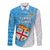 Custom Fiji Rugby Long Sleeve Button Shirt Come On Fijian Tapa Pattern LT01 Unisex Blue - Polynesian Pride
