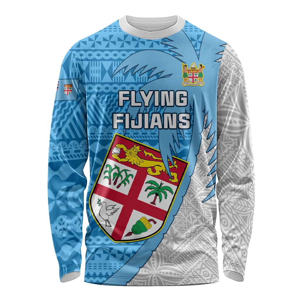 Custom Fiji Rugby Long Sleeve Shirt Come On Fijian Tapa Pattern LT01 Unisex Blue - Polynesian Pride