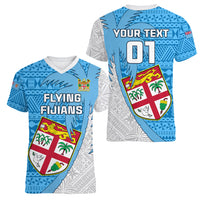 Custom Fiji Rugby Women V Neck T Shirt Come On Fijian Tapa Pattern LT01 - Polynesian Pride