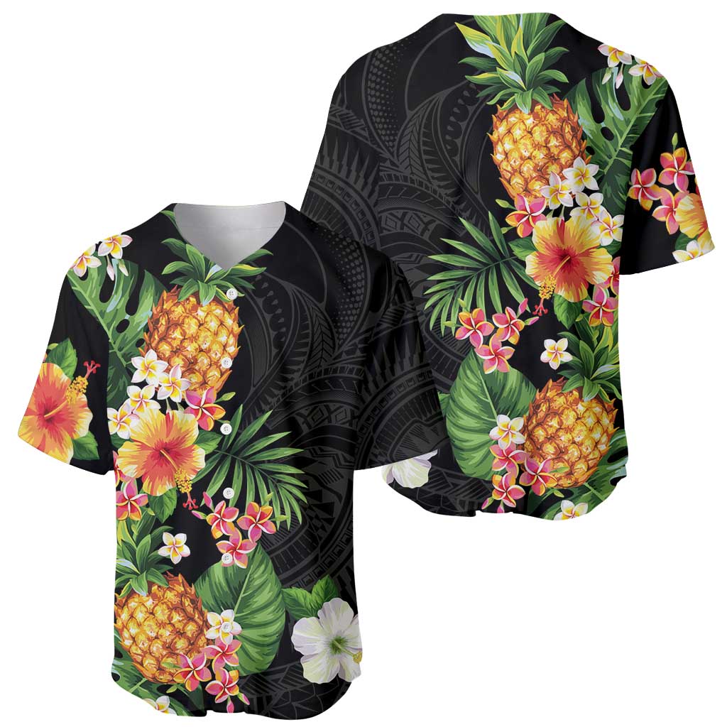 Hawaii Pineapple Tropical Baseball Jersey Colorful Hibiscus Plumeria