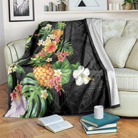 Hawaii Pineapple Tropical Blanket Colorful Hibiscus Plumeria LT01 Black - Polynesian Pride
