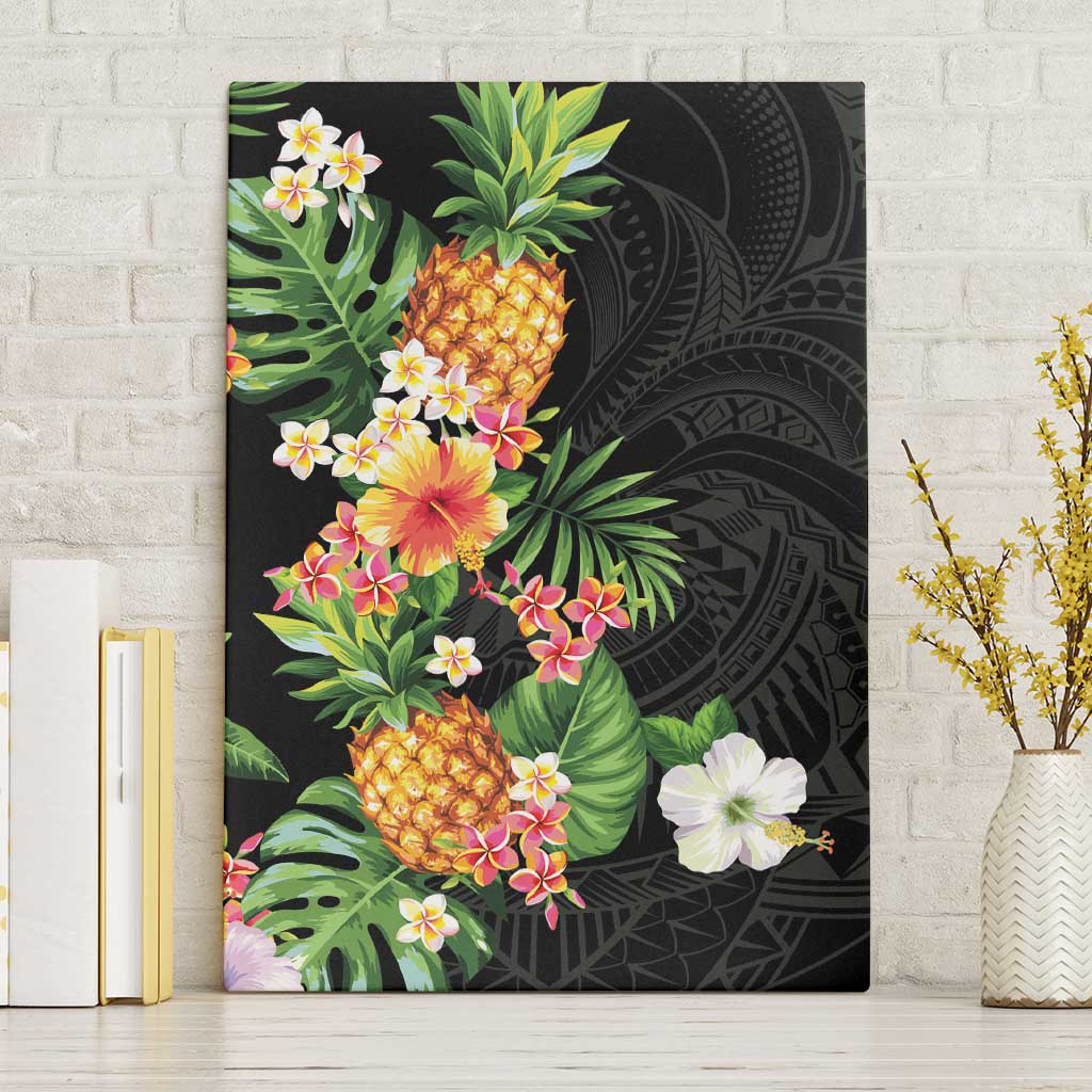 Hawaii Pineapple Tropical Canvas Wall Art Colorful Hibiscus Plumeria LT01 Without Frame Black - Polynesian Pride