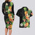 Hawaii Pineapple Tropical Couples Matching Long Sleeve Bodycon Dress and Hawaiian Shirt Colorful Hibiscus Plumeria