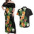 Hawaii Pineapple Tropical Couples Matching Off Shoulder Maxi Dress and Hawaiian Shirt Colorful Hibiscus Plumeria